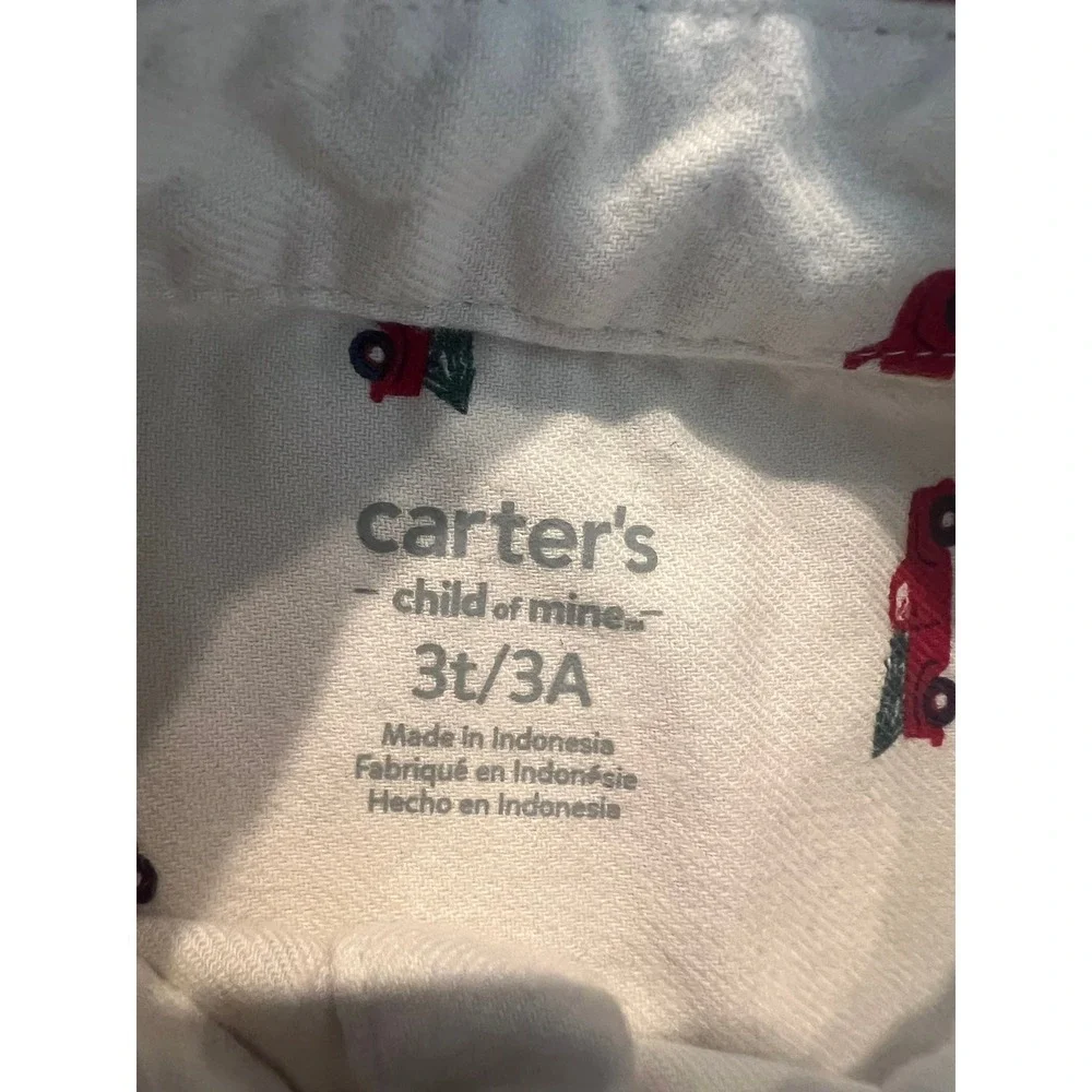 Carters Child of Mine Boys 3T Christmas Red Truck Tree Button Down Shirt (0853)